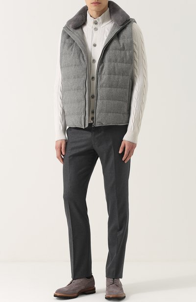 Утепленный кашемировый жилет на молнии с меховой отделкой воротника LORO PIANA, арт. FAG5100, фото 2