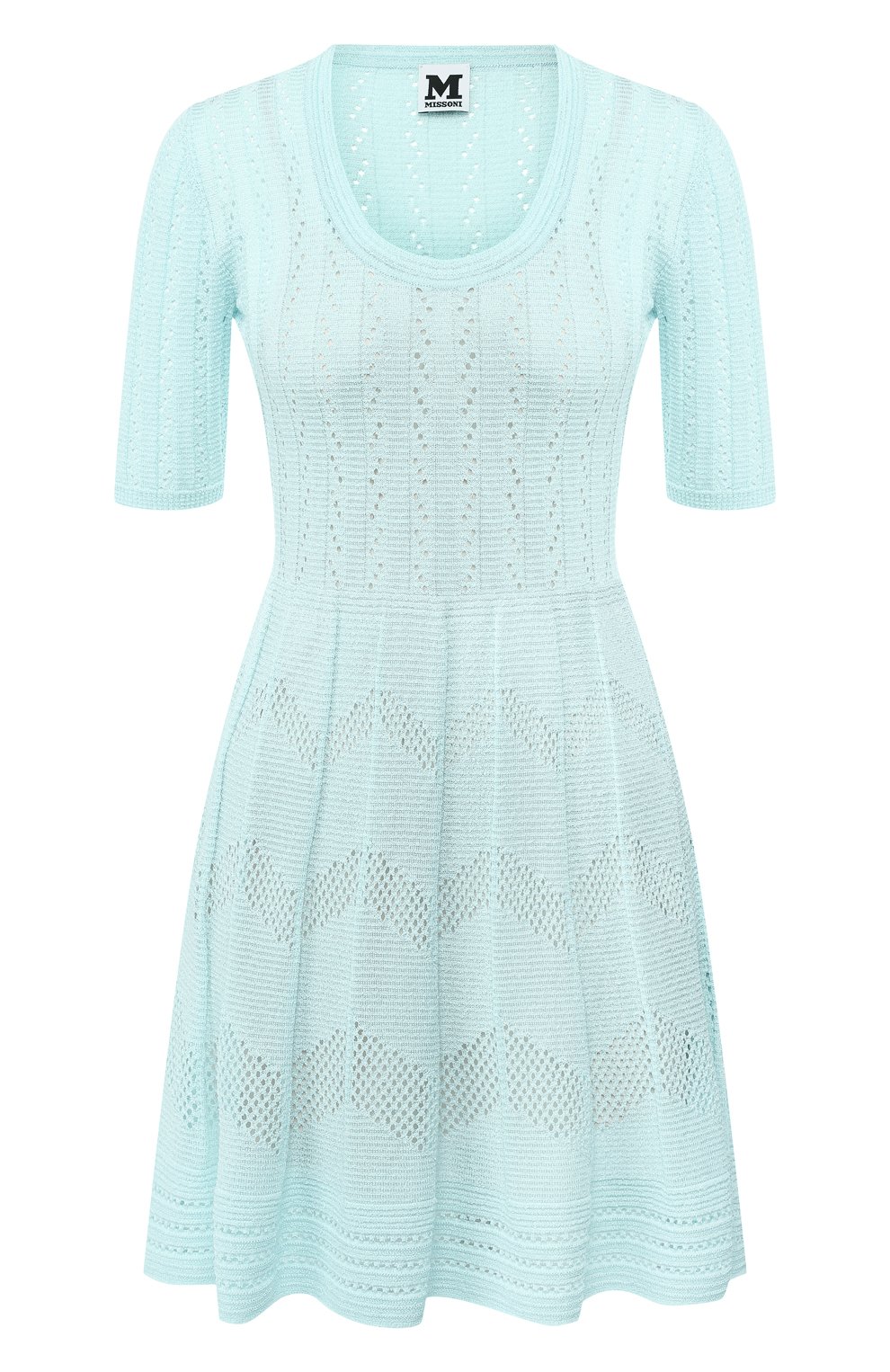 Платье из смеси вискозы и хлопка M MISSONI бирюзового цвета по цене 39950 руб., арт. 2DG00035/2K000E, фото 1 Платье из смеси вискозы и хлопка M MISSONI, арт. 2DG00035/2K000E, фото 1