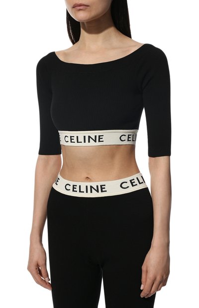 Хлопковый топ CELINE черного цвета по цене 72700 руб., арт. 2A06V372N, фото 3 Хлопковый топ CELINE, арт. 2A06V372N, фото 3