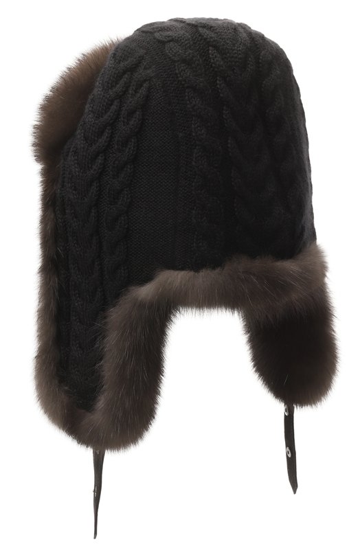 Утепленная шапка-ушанка с отделкой из соболя Black Sable BS-FHK-EB Чёрный  BS-FHK-EB Фото 2