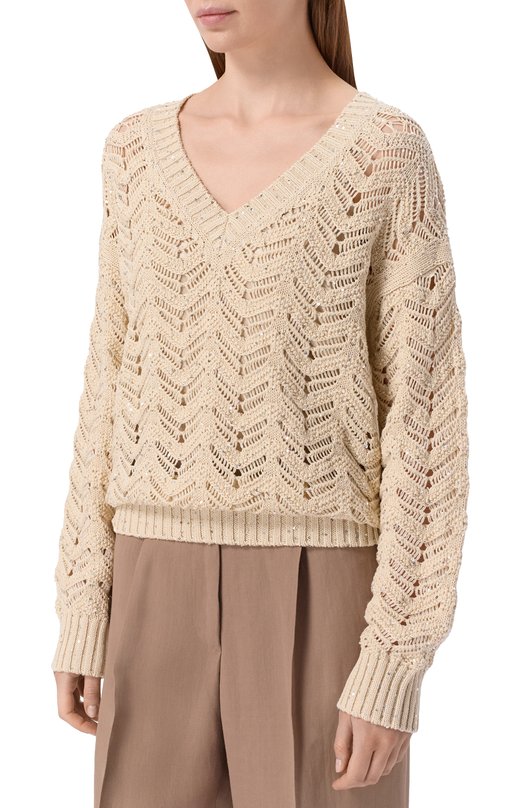 Хлопковый свитер Max Mara Studio MSTFELIN0 Бежевый  MSTFELIN0 Фото 3