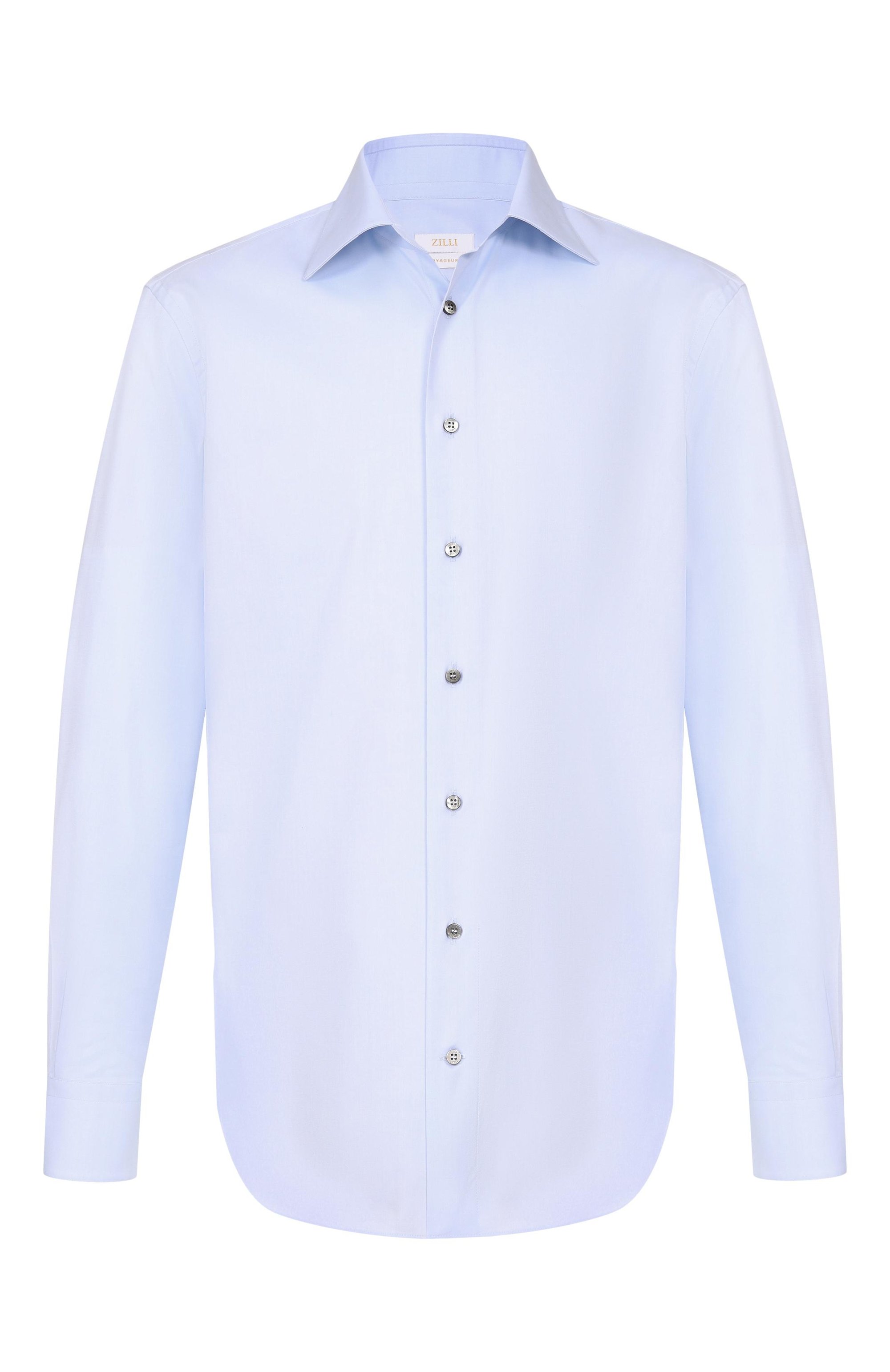 Хлопковая сорочка ZILLI голубого цвета по цене 116000 руб., арт. F0RF01M010059655U_001, фото 1 Хлопковая сорочка ZILLI, арт. F0RF01M010059655U_001, фото 1