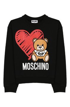 Детский хлопковый свитшот MOSCHINO черного цвета, арт. HDF026/LDA16/10A-14A | Фото 1 (Статус проверки: Проверено; Рукава: Длинные; Материал внешний: Хлопок; Принт: С принтом; Девочки Кросс-КТ: Свитшот-одежда; Материал сплава: Проверено, Проставлено; Драгоценные камни: Проставлено)