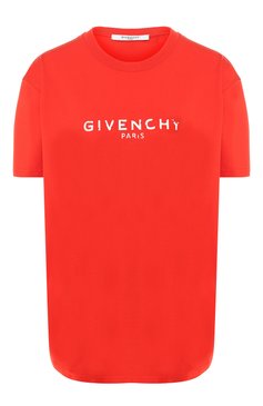 Женская хлопковая футболка GIVENCHY красного цвета, арт. BW70603Z0Y | Фото 1 (Длина (для топов): Стандартные; Материал внешний: Хлопок; Рукава: Короткие; Принт: С принтом; Женское Кросс-КТ: Футболка-одежда; Статус проверки: Проверена категория; Материал внутренний: Не назначено; Материал сплава: Проставлено; Драгоценные камни: Проставлено)