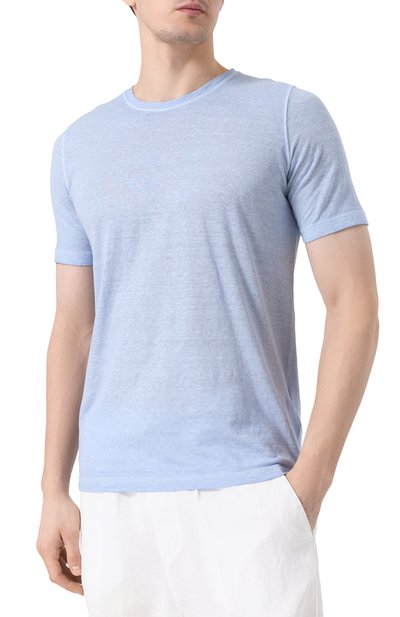 Футболка из хлопка и льна 120% LINO голубого цвета по цене 17550 руб., арт. 32ALIM7186/G308/S01, фото 3 Футболка из хлопка и льна 120% LINO, арт. 32ALIM7186/G308/S01, фото 3