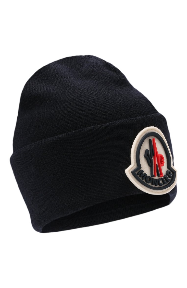 Мужская шерстяная шапка MONCLER темно-синего цвета, арт. G2-091-3B000-51-A9526 | Фото 1 (Материал: Шерсть, Текстиль; Кросс-КТ: Трикотаж; Нос: Не проставлено)