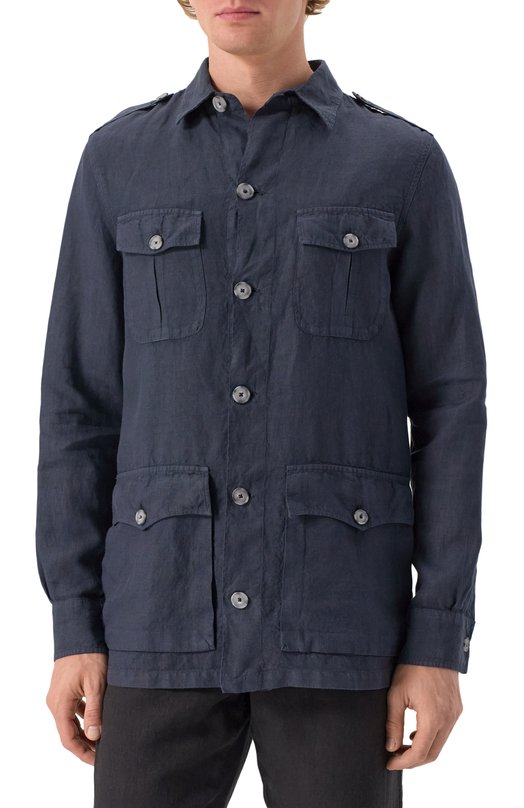 Льняная куртка-рубашка 120% Lino 32ALIM89RH/0253/000 Синий  32ALIM89RH/0253/000 Фото 3