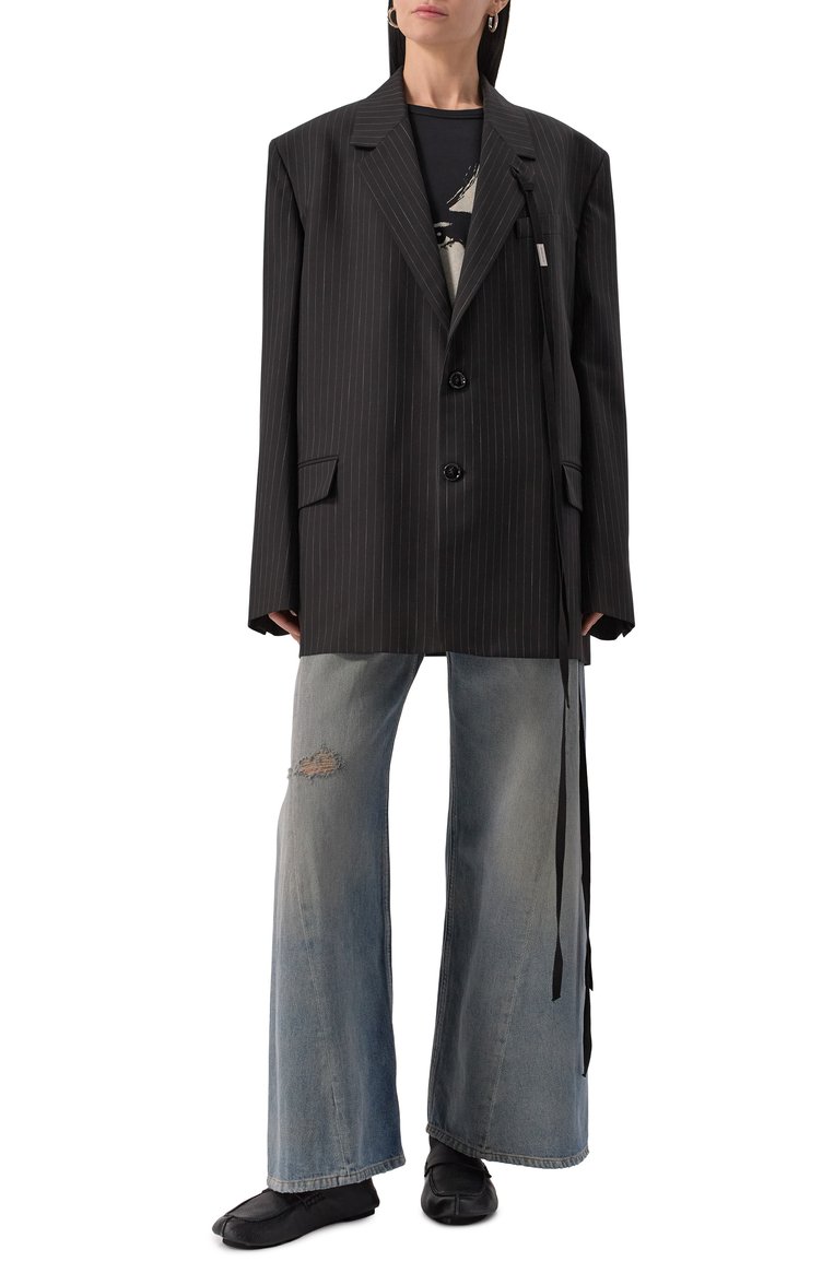 Женский шерстяной жакет ANN DEMEULEMEESTER черного цвета, арт. 2402-W-JA15-FA516-D0091 | Фото 3 (Рукава: Длинные; Длина (для топов): Удлиненные; Материал внешний: Шерсть; Материал подклада: Вискоза; 1-2-бортные: Однобортные; Женское Кросс-КТ: Жакет-одежда; Стили: Минимализм)