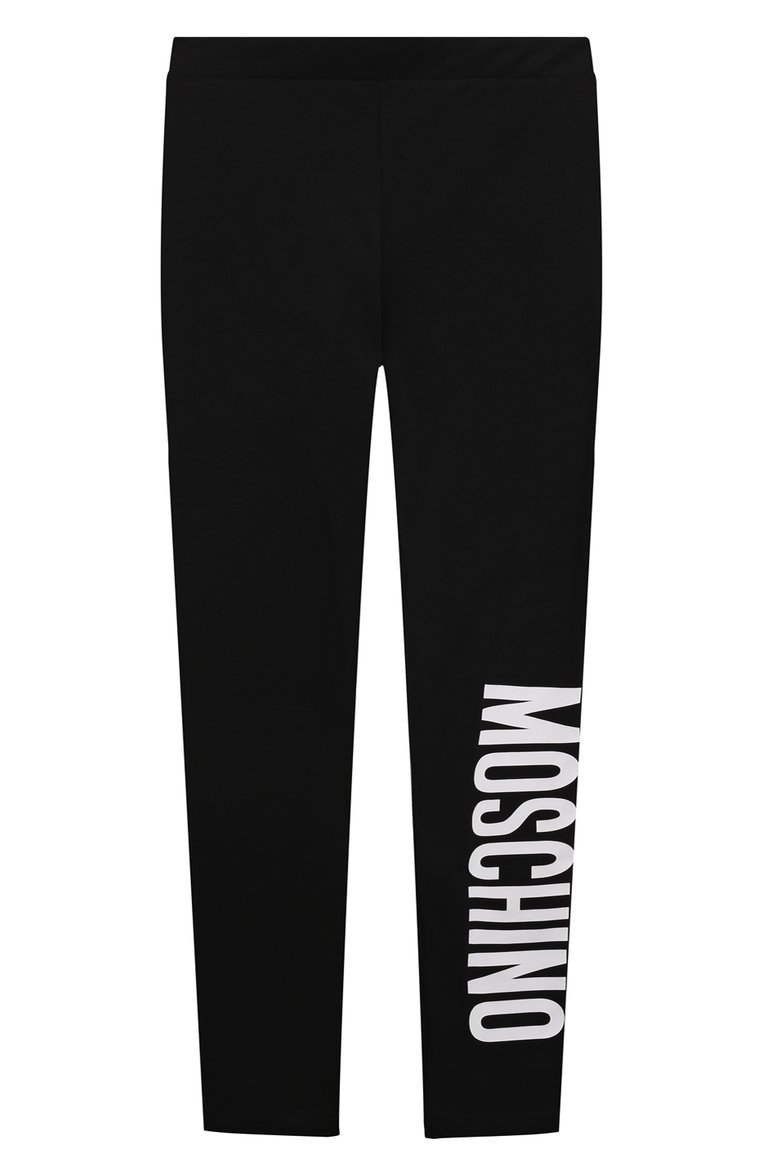 Детские хлопковые легинсы MOSCHINO черного цвета, арт. H4P047/LBA00/4 | Фото 1 (Материал внешний: Хлопок; Девочки Кросс-КТ: Леггинсы-одежда; Нос: Не проставл�ено; Материал сплава: Проставлено)