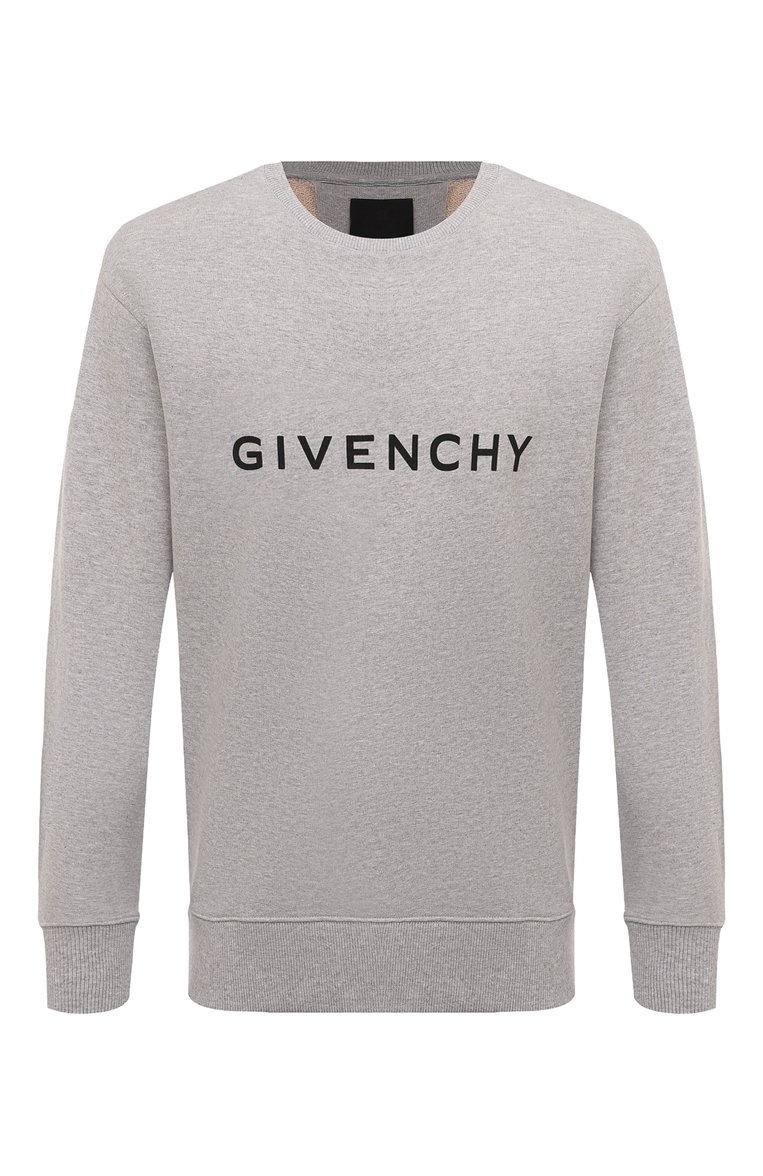 Мужской хлопковый свитшот GIVENCHY светло-серого цвета, арт. BMJ0HA3YAC | Фото 1 (Рукава: Длинные; Материал внешний: Хлопок; Длина (для топов): Стандартные; Стили: Кэжуэл; Принт: С принтом; Мужское Кросс-КТ: свитшот-одежда; Автоматизация ТО: Проставлено; Автоматизация состава: Проставлено; Детали: Без декора)