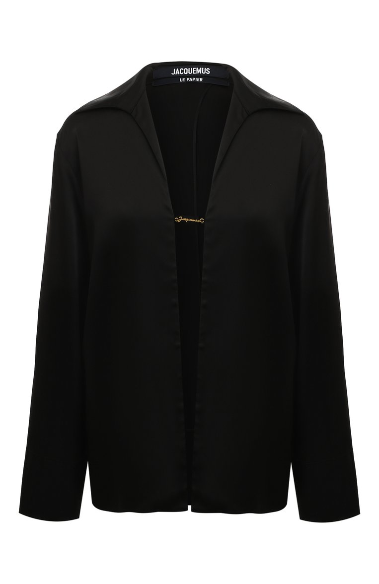 Женская атласная блузка JACQUEMUS черного цвета, арт. 22E213SH103/1000BLACK | Фото 1 (Материал внешний: Вискоза; Рукава: Длинные; Длина (для топов): Стандартные; Стили: Романтичный; Женское Кросс-КТ: Блуза-одежда; Принт: Без принта; Нос: Не проставлено; Региональные ограничения белый список (Axapta Mercury): Не проставлено)