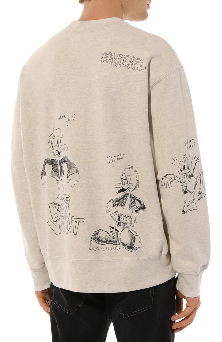 Мужской хлопковый свитшот DOMREBEL бежевого цвета, арт. M QUACK/SWEATSHIRT | Фото 4 (Материал внешний: Хлопок; Длина (для топов): Стандартные; Рукава: Длинные; Стили: Гранж; Мужское Кросс-КТ: свитшот-одежда; Принт: С принтом; Автоматизация ТО: Проставлено; Автоматизация состава: Проставлено; Детали: Без декора)