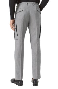 Мужские брюки-карго из шерсти и льна CORNELIANI серого цвета, арт. 254L02-2514164 | Фото 4 (Материал внешний: Шерсть, Лен; Длина (брюки, джинсы): Стандартные; Материал сплава: Проставлено; Драгоценные камни: Проставлено; Силуэт М (брюки): Карго; Случай: Повседневный; Стили: Кэжуэл)