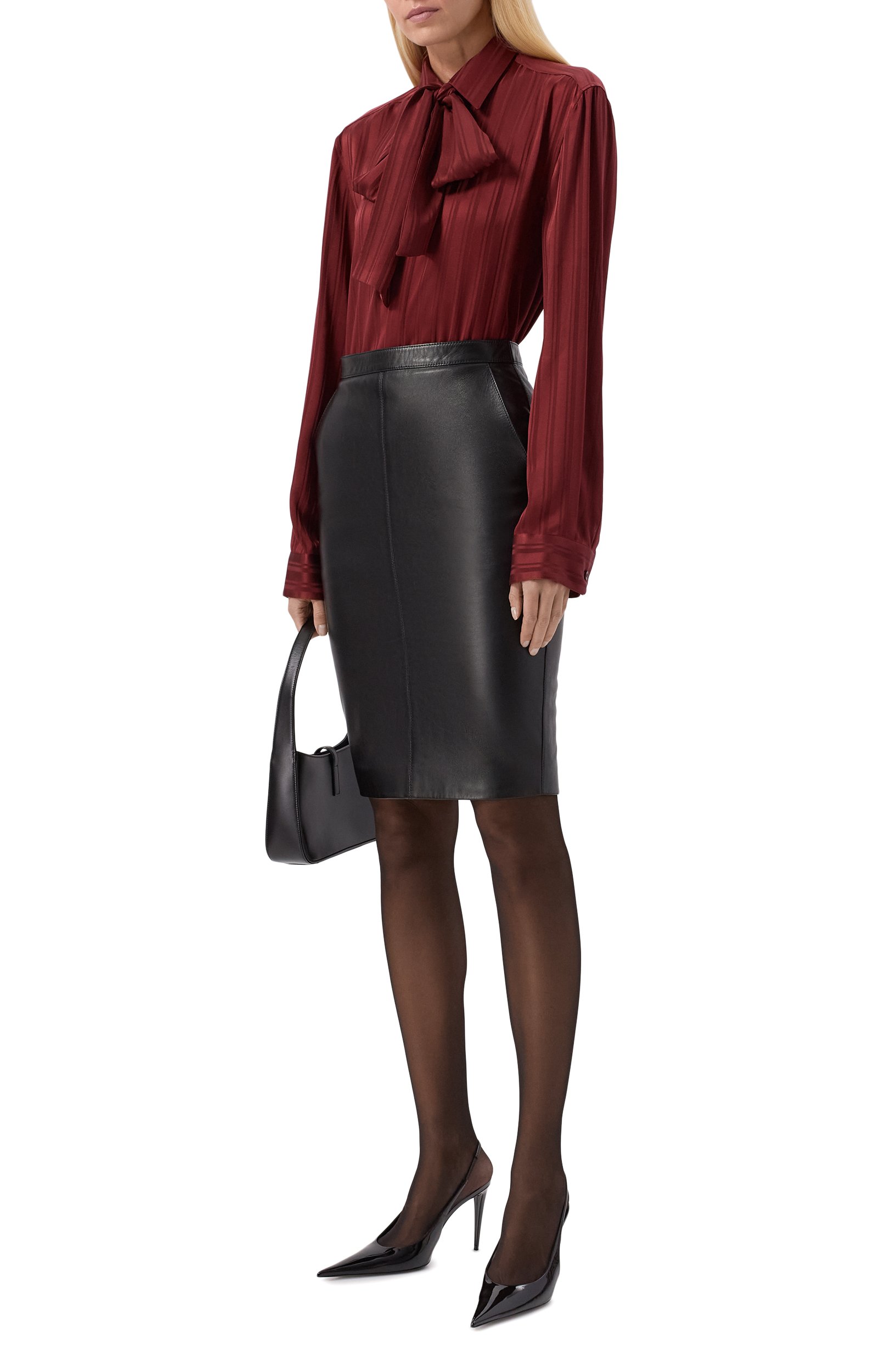 Шелковая блузка SAINT LAURENT бордового цвета по цене 338000 руб., арт. 838125/Y142U, фото 2 Шелковая блузка SAINT LAURENT, арт. 838125/Y142U, фото 2