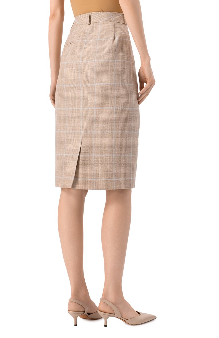 Женская юбка из кашемира и шерсти KITON бежевого цвета, арт. D50209K0610E80 | Фото 4 (Длина Ж (юбки, платья, шорты): До колена; Материал внешний: Шерсть, Кашемир; Женское Кросс-КТ: Юбка-карандаш; Кросс-КТ: костюм; Стили: Классический; Автоматизация ТО: Проставлено; Автоматизация состава: Проставлено)