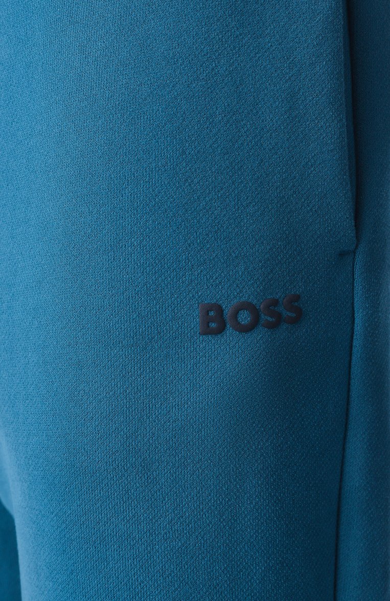 Женские хлопковые джоггеры BOSS синего цвета, арт. 50531813 | Фото 6 (Драгоценные камни: Проставлено; Длина (брюки, джинсы): Стандартные; Материал сплава: Проставлено; Женское Кросс-КТ: Брюки-одежда, Джоггеры - брюки; Стили: Спорт-шик; Материал внешний: Хлопок)