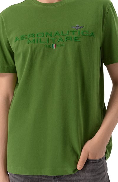 Хлопковая футболка AERONAUTICA MILITARE зеленого цвета по цене 8605 руб., арт. TS2378J633, фото 5 Хлопковая футболка AERONAUTICA MILITARE, арт. TS2378J633, фото 5
