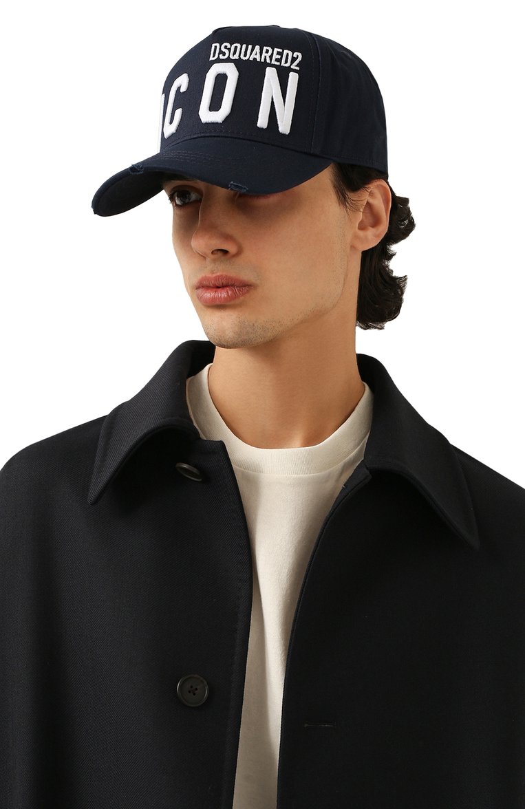 Мужская хлопковая бейсболка icon DSQUARED2 темно-синего цвета, арт. BCM0412 05C00001 | Фото 2 (Материал: Хлопок, Текстиль; Нос: Не проставлено)