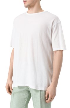 Мужская футболка из хлопка и льна 120% LINO белого цвета, арт. 32ALIM79GR/G308/S01 | Фото 3 (Длина (для топов): Удлиненные; Материал внешний: Лен, Хлопок; Рукава: 3/4; Стили: Кэжуэл; Принт: Без принта; Кросс-КТ: Джерси; Мужское Кросс-КТ: Футболка-одежда; Автоматизация состава: Проставлено; Автоматизация ТО: Проставлено)