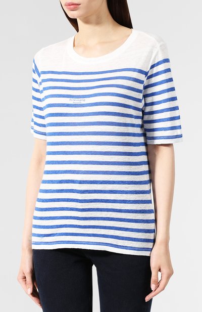 Льняная футболка ACNE STUDIOS голубого цвета по цене 13900 руб., арт. AL0011, фото 3 Льняная футболка ACNE STUDIOS, арт. AL0011, фото 3