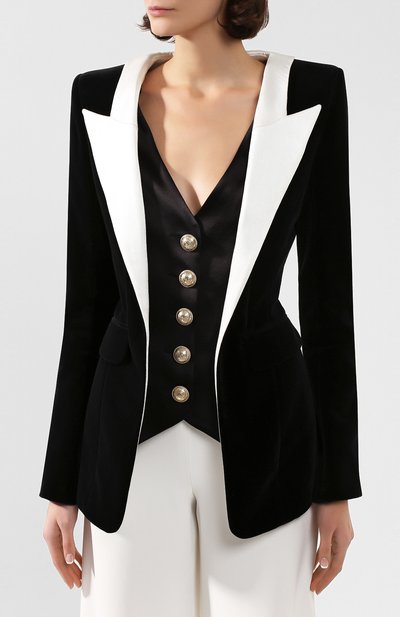 Хлопковый жакет BALMAIN черно-белого цвета по цене 597500 руб., арт. SF17766/155C, фото 3 Хлопковый жакет BALMAIN, арт. SF17766/155C, фото 3