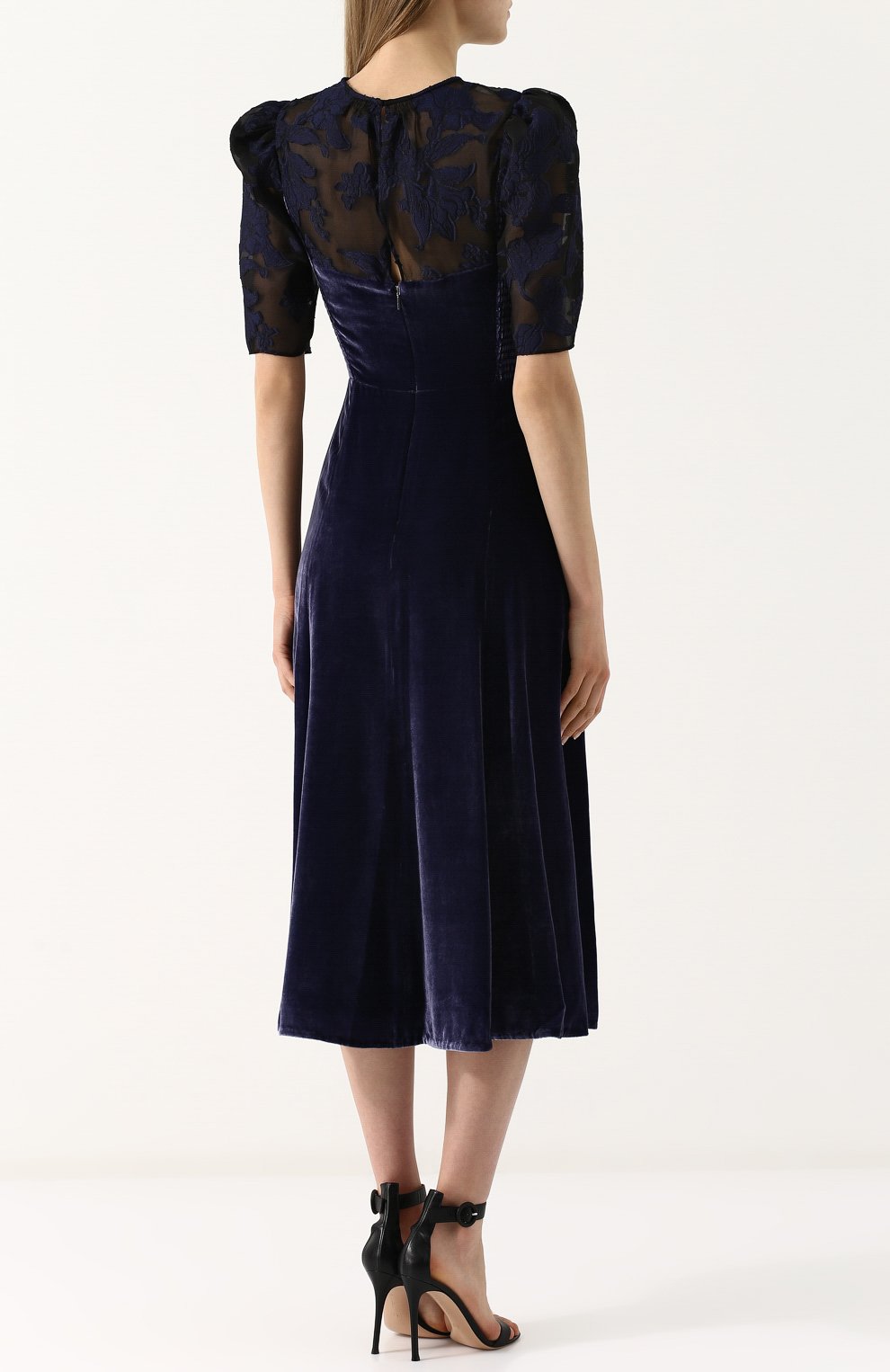 Приталенное бархатное платье-миди с коротким рукавом REBECCA TAYLOR, арт. 817654D625, фото 4