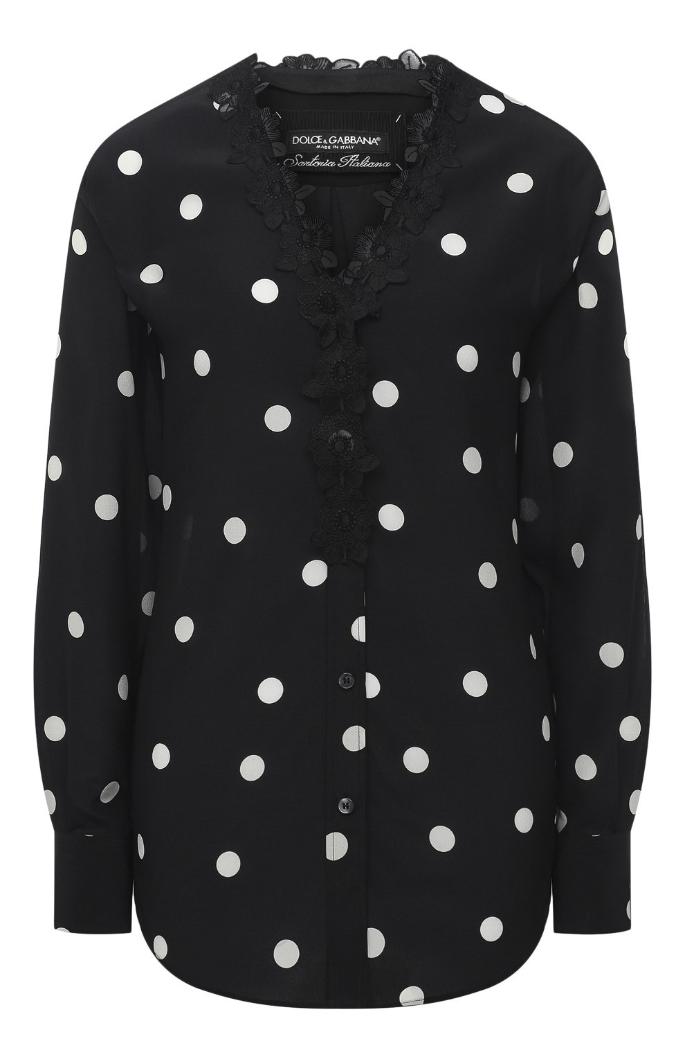 Шелковая блузка DOLCE & GABBANA черно-белого цвета по цене 135000 руб., арт. J5AAQT/HS15T, фото 1 Шелковая блузка DOLCE & GABBANA, арт. J5AAQT/HS15T, фото 1