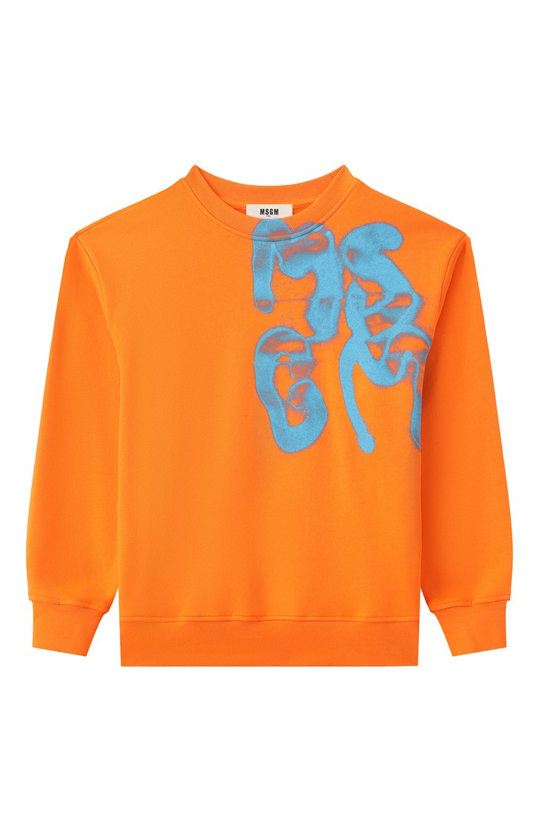 Детский хлопковый свитшот MSGM KIDS оранжевого цвета, арт. S5MSJBSW028 | Фото 1 (Рукава: Длинные; Мальчики Кросс-КТ: Свитшот-одежда; Материал внешний: Хлопок; Автоматизация ТО: Проставлено; Автоматизация состава: Проставлено; Ростовка одежда: 8 лет | 128 см, 6 лет | 116 см, 10 - 11 лет | 140 - 146см, 12 лет | 152 см, 16 лет | 164 см)