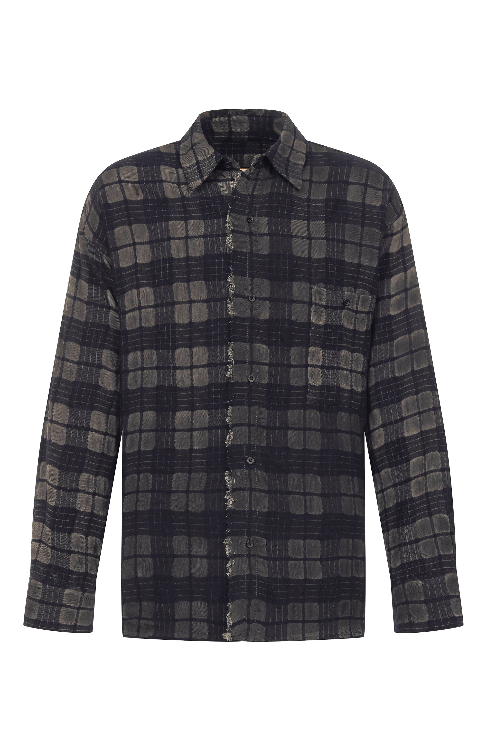 Рубашка из шерсти и вискозы UMA WANG темно-синего цвета по цене 145000 руб., арт. UM1503, фото 1 Рубашка из шерсти и вискозы UMA WANG, арт. UM1503, фото 1