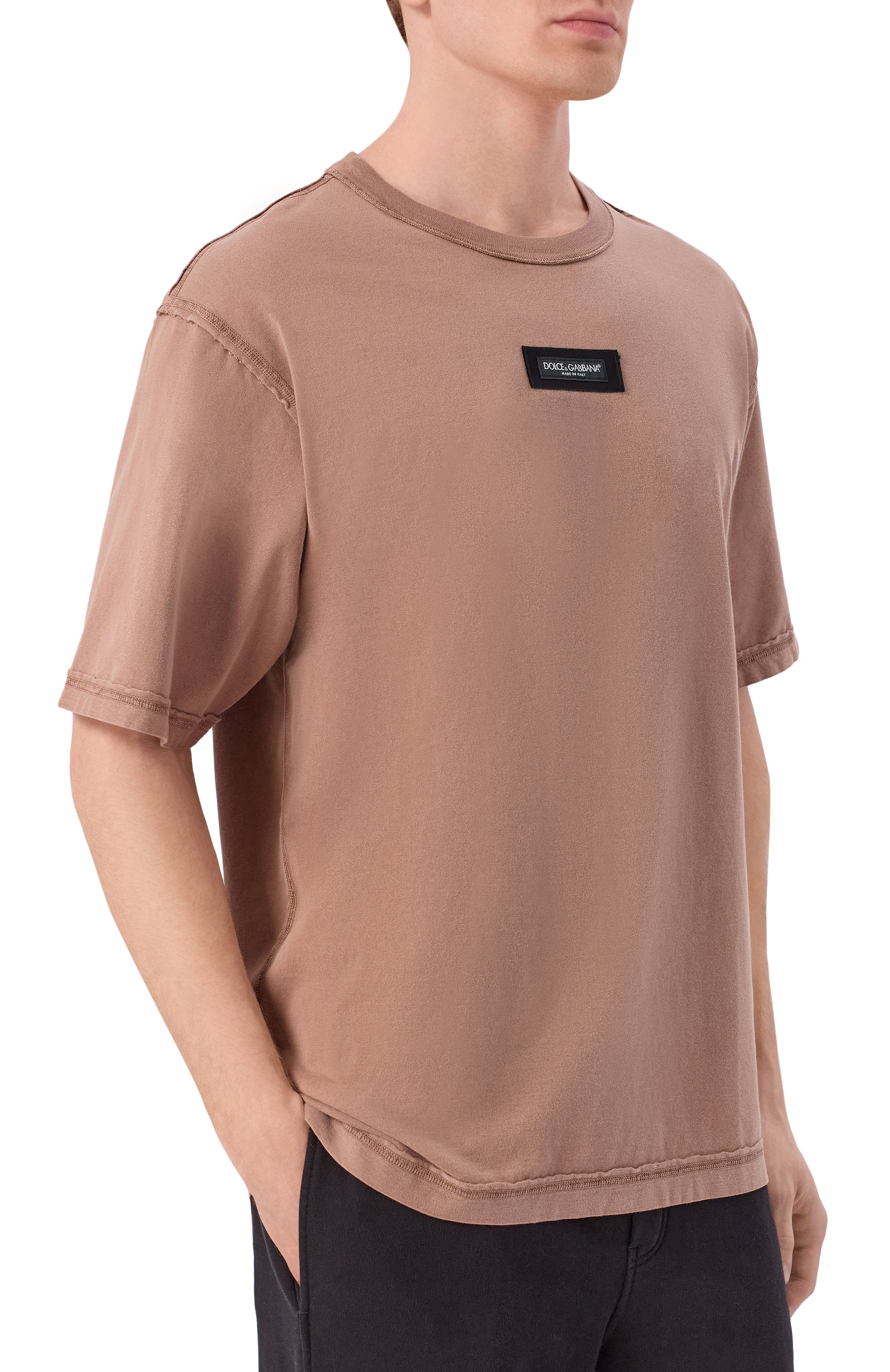 Хлопковая футболка DOLCE & GABBANA коричневого цвета по цене 78450 руб., арт. G8RI4T/G7P10, фото 3 Хлопковая футболка DOLCE & GABBANA, арт. G8RI4T/G7P10, фото 3