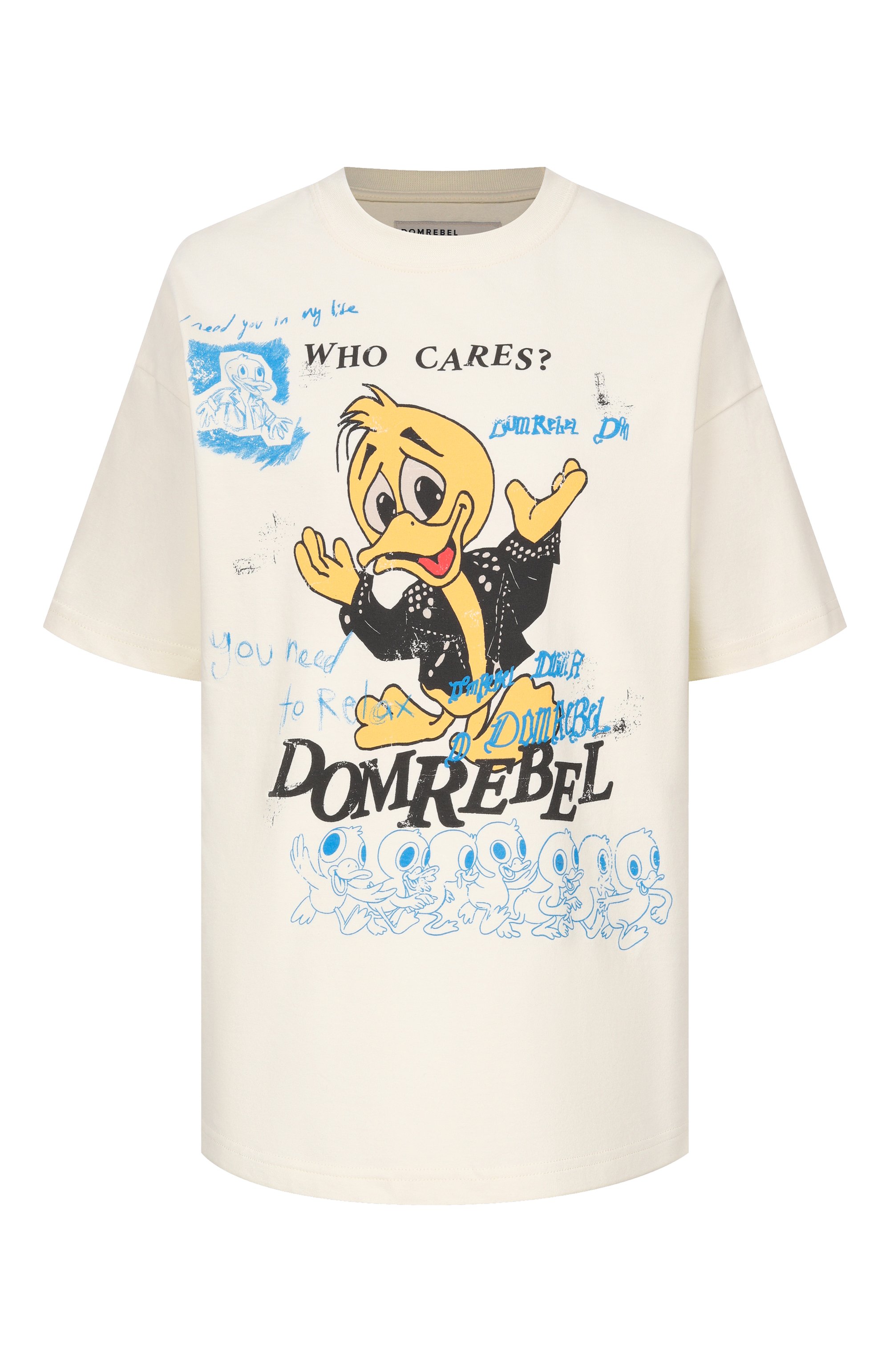 Хлопковая футболка DOMREBEL кремового цвета по цене 23900 руб., арт. WH0 CARES/T-SHIRT, фото 1 Хлопковая футболка DOMREBEL, арт. WH0 CARES/T-SHIRT, фото 1