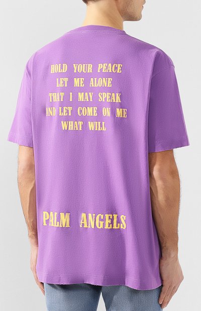 Хлопковая футболка PALM ANGELS фиолетового цвета по цене 23500 руб., арт. PMAA001S194130109588, фото 4 Хлопковая футболка PALM ANGELS, арт. PMAA001S194130109588, фото 4