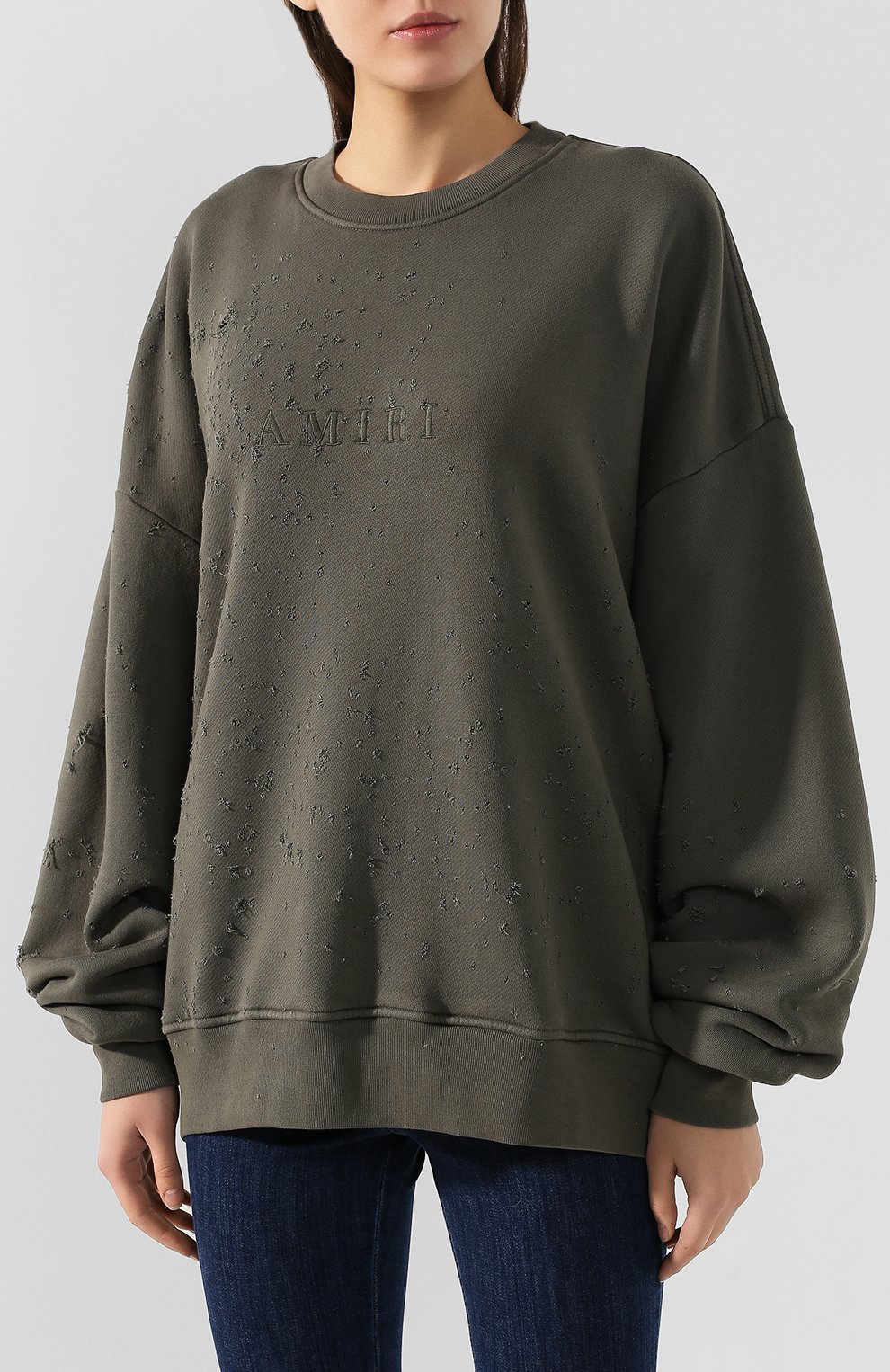 Хлопковый свитшот AMIRI хаки цвета по цене 57950 руб., арт. W9W02197TE, фото 3 Хлопковый свитшот AMIRI, арт. W9W02197TE, фото 3