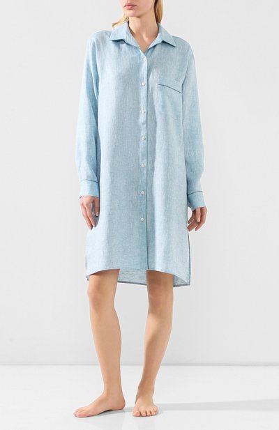 Льняная сорочка LORO PIANA голубого цвета по цене 99250 руб., арт. FAL1537, фото 2 Льняная сорочка LORO PIANA, арт. FAL1537, фото 2