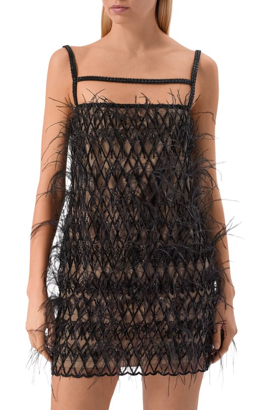 Шелковое платье с отделкой перьями Giulia Gurman D07 Чёрный  D07 Фото 3