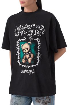 Женская хлопковая футболка DOMREBEL черного цвета, арт. C0LLARBEAR T-SHIRT | Фото 3 (Длина (для топов): Стандартные; Драгоценные камни: Проставлено; Рукава: Короткие; Материал сплава: Проставлено; Принт: С принтом; Стили: Гранж; Материал внешний: Хлопок)
