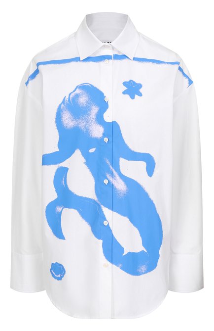 Женская хлопковая рубашка MSGM белого цвета, арт. 3841MDE23X/257100 | Фото 1 (Материал сплава: Проставлено; Длина (для топов): Удлиненные; Материал внешний: Хлопок; Рукава: Длинные; Драгоценные камни: Проставлено)