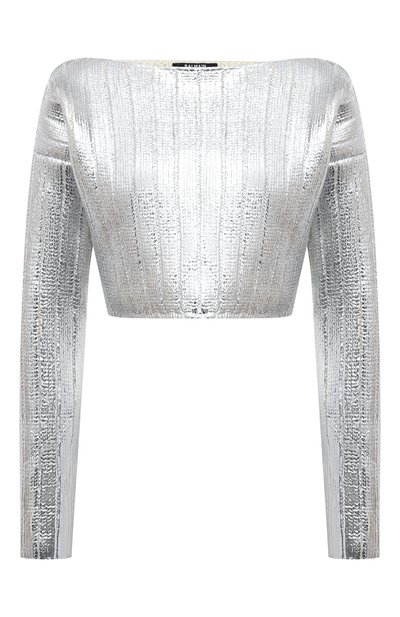 Пуловер из шерсти и лиоцелла BALMAIN серебряного цвета по цене 118500 руб., арт. WF0KA020/K334, фото 1 Пуловер из шерсти и лиоцелла BALMAIN, арт. WF0KA020/K334, фото 1
