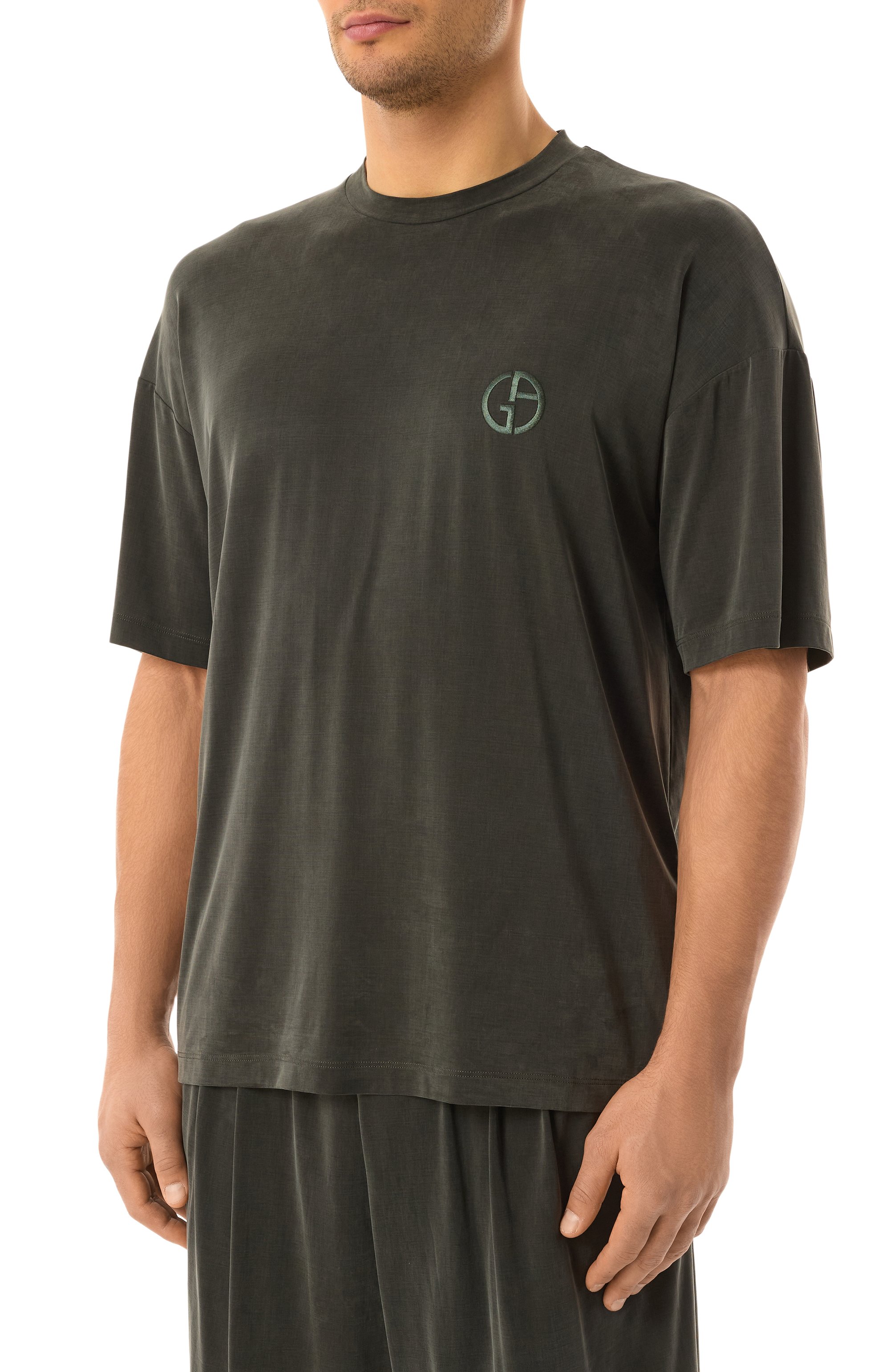 Футболка GIORGIO ARMANI темно-зеленого цвета по цене 67300 руб., арт. GM001246/TE13613, фото 3 Футболка GIORGIO ARMANI, арт. GM001246/TE13613, фото 3