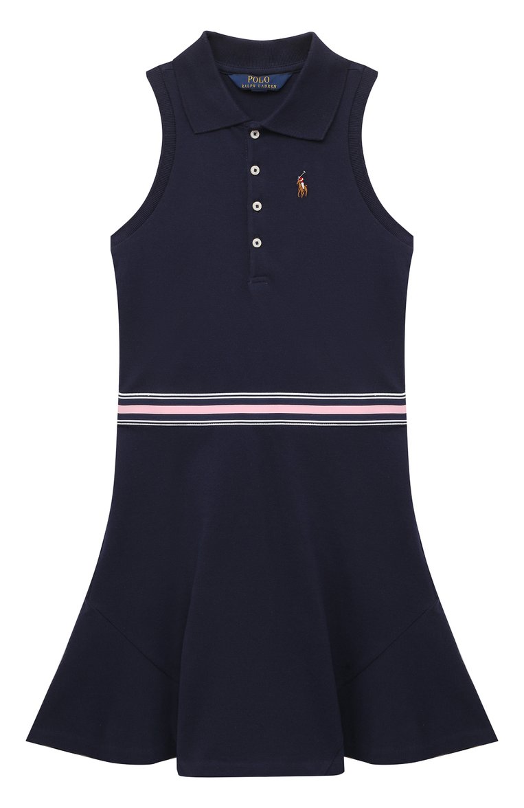 Детское хлопковое платье POLO RALPH LAUREN темно-синего цвета, арт. 312862342 | Фото 1 (Материал внешний: Хлопок; Девочки Кросс-КТ: Платье-одежда; Случай: Повседневный; Материал сплава: Проставлено; Драгоценные камни: Проставлено; Региональные ограничения белый список (Axapta Mercury): Не проставлено; Рукава: Без рукавов; Ростовка одежда: 5 лет | 110 см, 6 лет | 116 см)