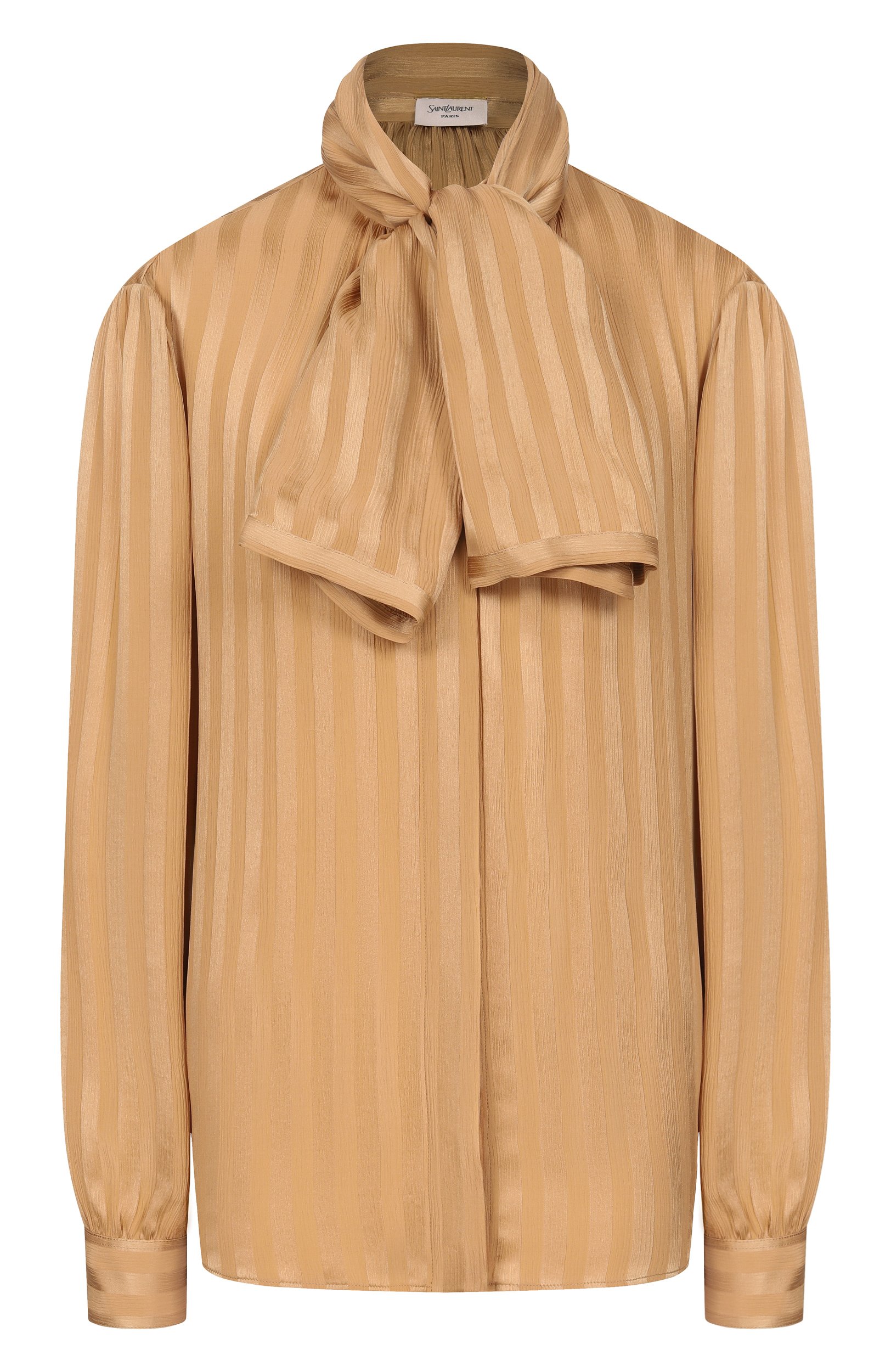 Шелковая блузка SAINT LAURENT золотого цвета по цене 338000 руб., арт. 873576/Y7J47, фото 1 Шелковая блузка SAINT LAURENT, арт. 873576/Y7J47, фото 1