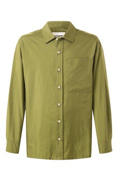 Мужская рубашка JIL SANDER салатового цвета, арт. J47DL0171-J70003 | Фото 1 (Материал внешний: Шелк, Синтетический материал; Длина (для топов): Стандартные; Материал сплава: Проставлено; Драгоценные камни: Проставлено; Рукава: Длинные; Стили: Минимализм, Кэжуэл; Принт: Однотонные; Воротник: Кент; Манжеты: На пуговицах; Случай: Повседневный)