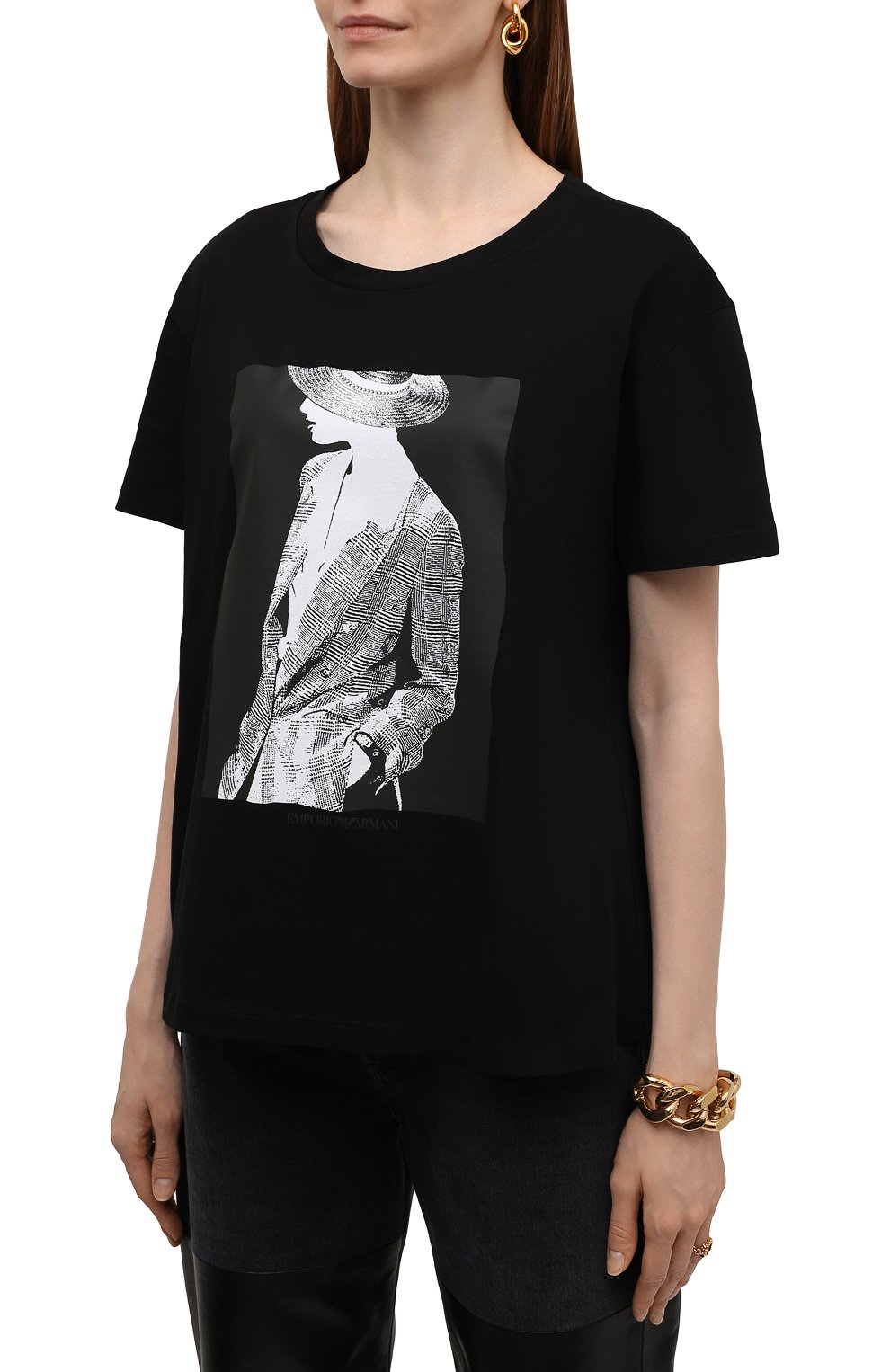 Хлопковая футболка EMPORIO ARMANI черного цвета по цене 12200 руб., арт. 3L2T7E/2J53Z, фото 3 Хлопковая футболка EMPORIO ARMANI, арт. 3L2T7E/2J53Z, фото 3