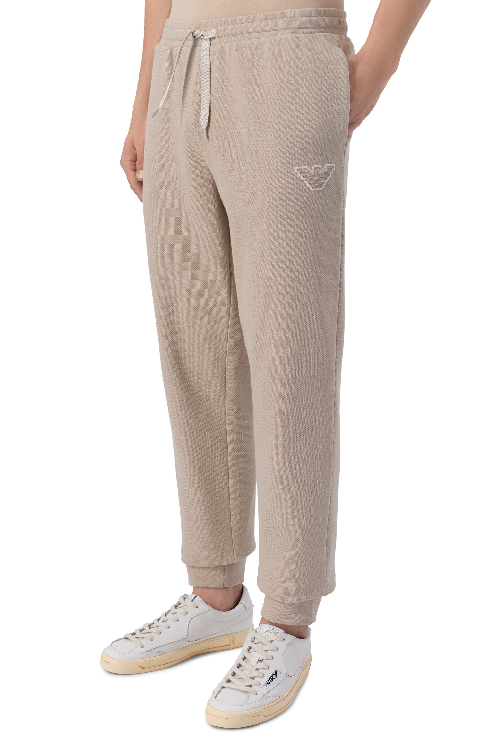 Хлопковые джоггеры EMPORIO ARMANI бежевого цвета по цене 14200 руб., арт. EM000500/AF19053, фото 3 Хлопковые джоггеры EMPORIO ARMANI, арт. EM000500/AF19053, фото 3
