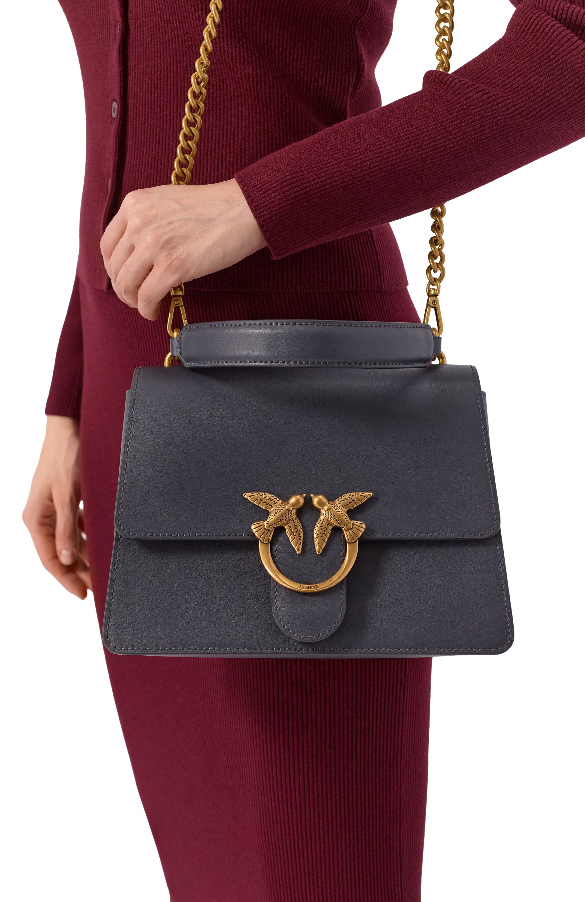 Сумка love one medium PINKO темно-серого цвета по цене 37900 руб., арт. 100066/A0F1, фото 2 Сумка love one medium PINKO, арт. 100066/A0F1, фото 2