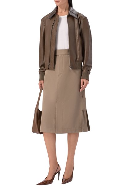Кожаный бомбер BOTTEGA VENETA хаки цвета по цене 955500 руб., арт. 874736/V61D0, фото 2 Кожаный бомбер BOTTEGA VENETA, арт. 874736/V61D0, фото 2