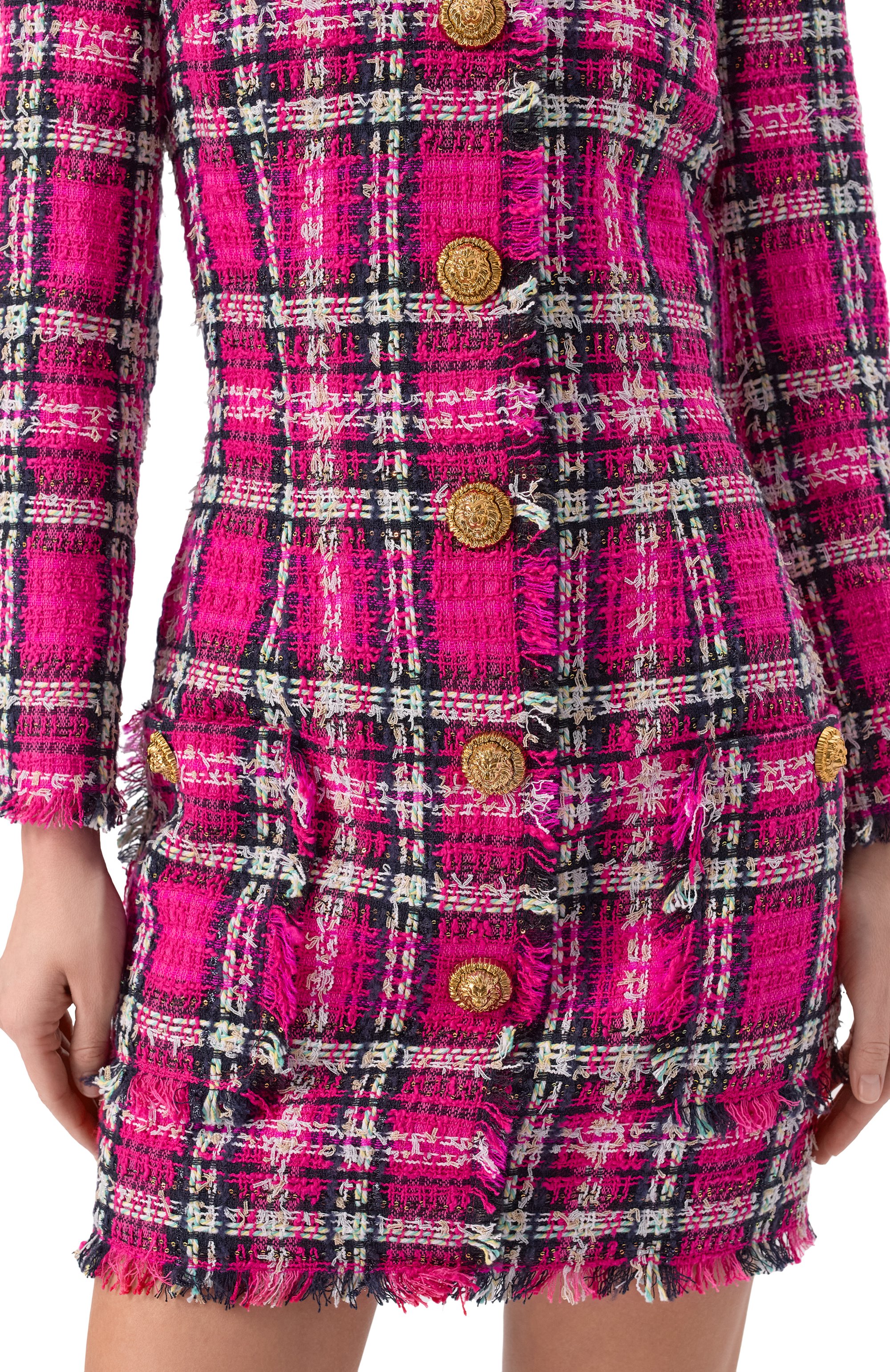 Твидовое платье BALMAIN розового цвета по цене 342000 руб., арт. GF1R9394/CG42, фото 4 Твидовое платье BALMAIN, арт. GF1R9394/CG42, фото 4