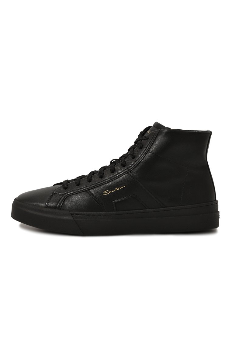 Мужские кожаные кеды SANTONI черного цвета, арт. MBGG21932NE0RATF | Фото 4 (Материал сплава: Проставлено; Драгоценные камни: Проставлено; Подошва: Массивная; Материал внутренний: Натуральная кожа; Материал утеплителя: Без утеплителя; Стили: Классический; Материал внешний: Натуральная кожа; Кросс-КТ: Высокие)