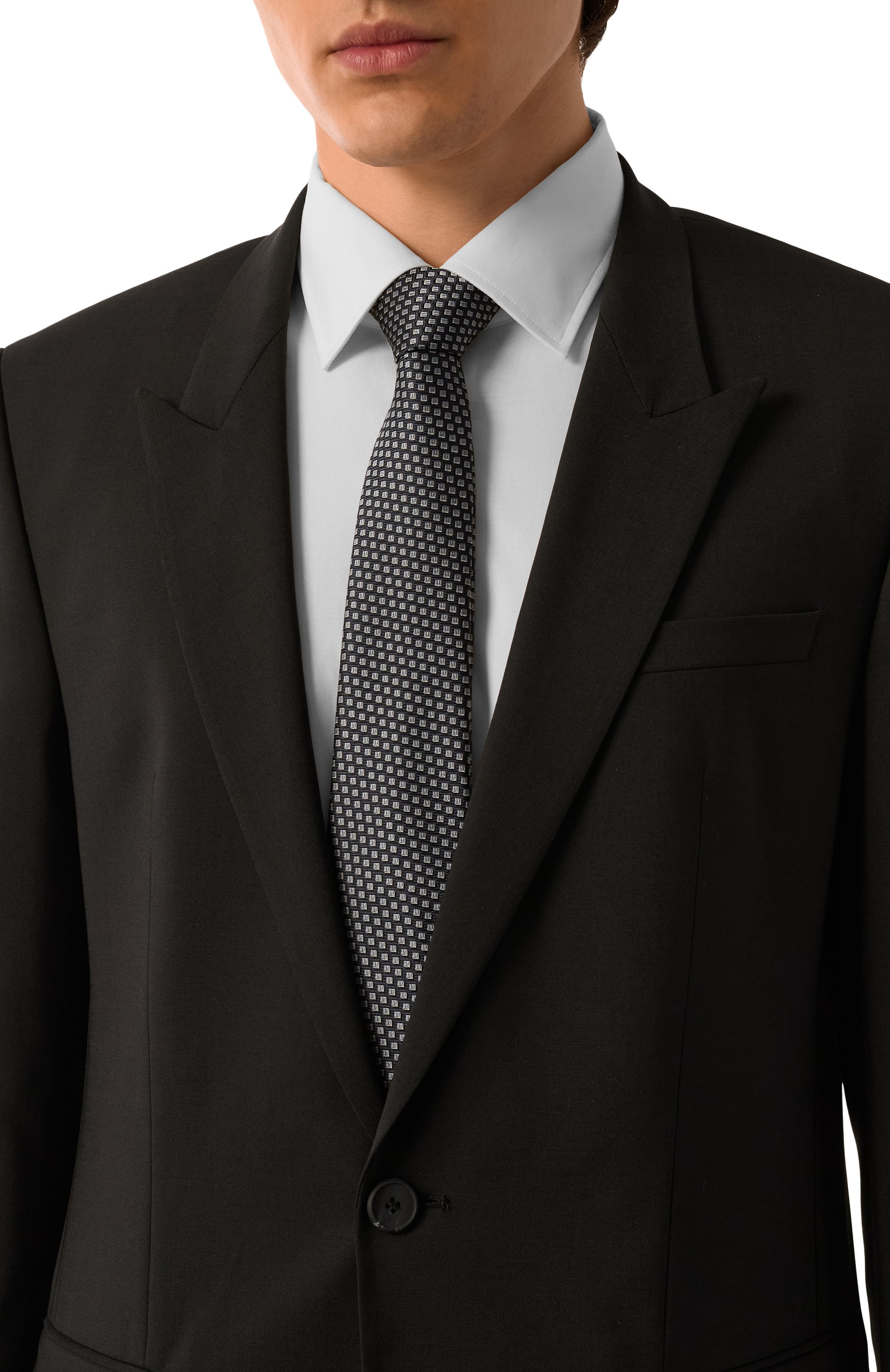 Шелковый галстук GIORGIO ARMANI черного цвета по цене 24250 руб., арт. GM000800/TE13670, фото 2 Шелковый галстук GIORGIO ARMANI, арт. GM000800/TE13670, фото 2