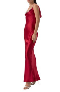Женское атласное платье VERSACE красного цвета, арт. 1018072/1A12742 | Фото 2 (Драгоценные камни: Проставлено; Длина Ж (юбки, платья, шорты): Макси; Материал внешний: Шелк; Материал сплава: Проставлено; Женское Кросс-КТ: Платье-одежда; Случай: Вечерний; Рукава: На бретелях)
